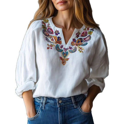 Small V stand-up collar button-down shoulder long-sleeved women's T curved hem clothes m302064