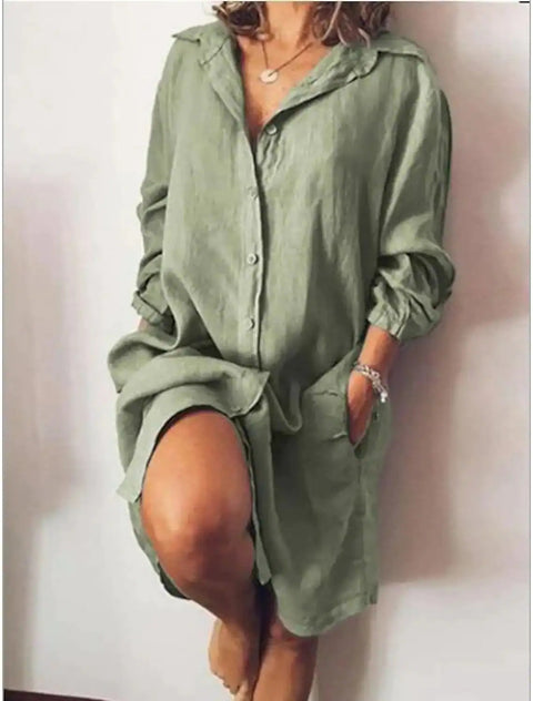 Independent Station cotton and linen medium and long-sleeved solid color cardigan single-breasted shirt m302063