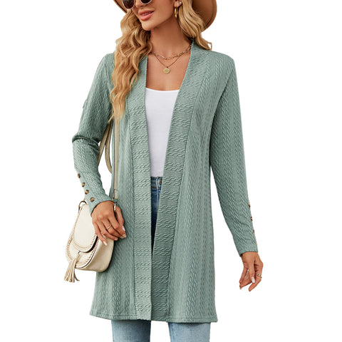 Neue einfarbige Button-Down-Strickjacke mit langen Ärmeln und lockerem Schnitt m300426 