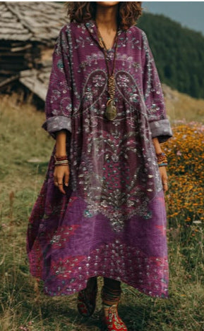 Bohemian ethnic style retro new printing fashion literary loose V-neck FF303433 02