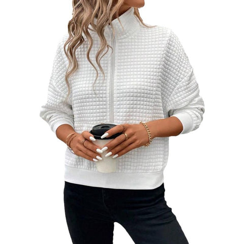 Einfarbiger, langärmliger Damenpullover mit Revers und Reißverschluss m301491 