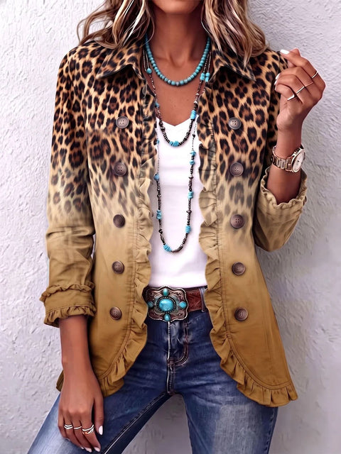 Women's fashion long-sleeved ruffle leaf open button cardigan FF303384 04