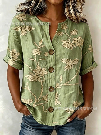 V-neck shirt long-sleeved printed button-down women's shirt m302710