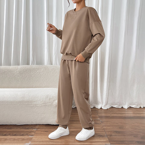 Herbst und Winter Damenbekleidung einfarbig Rundhalsausschnitt Freizeitanzug m300776 