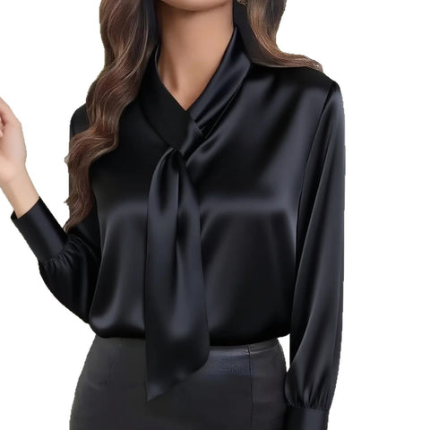 Autumn solid color fashion design sense streamer long sleeve shirt women's m302360
