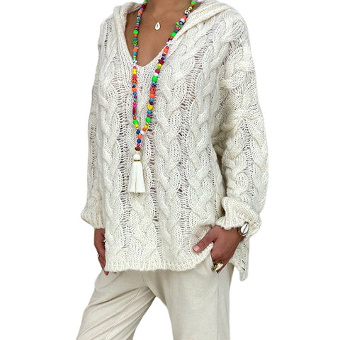 Einfarbiger Twist-Strick-Hoodie m300492 