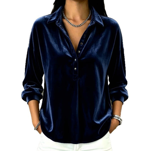 Popular casual fashion women's clothing golden velvet solid color lapel top m303229