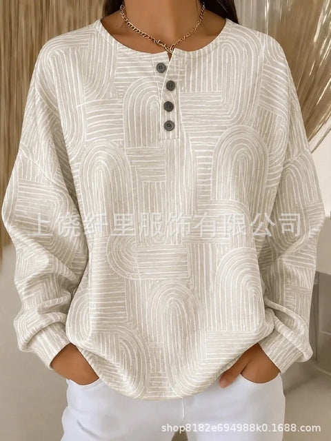 Crew neck 4 buckle spring and autumn fashion pattern 3D printing casual loose women's sweater FF303411 01
