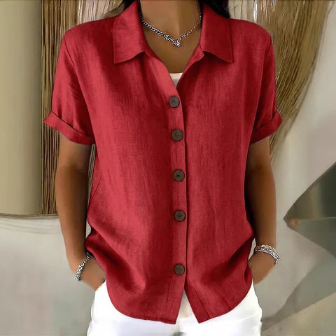 Casual and comfortable button-up cotton and linen women's short-sleeved shirt m302412