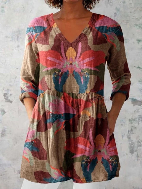 V-neck medium-sleeved T-shirt loose and casual new fashion women's top FF303377