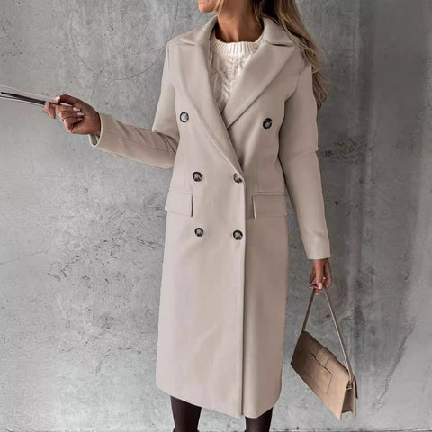Jacke vielseitiger Wollmantel einfarbig Langarm Zweireiher Tasche m300579 