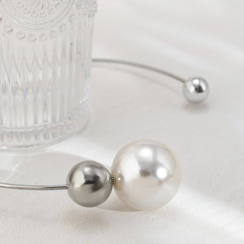 Gold pearl collar with open circular ring asymmetrical and minimalist fashion round bead necklace for women m3331192