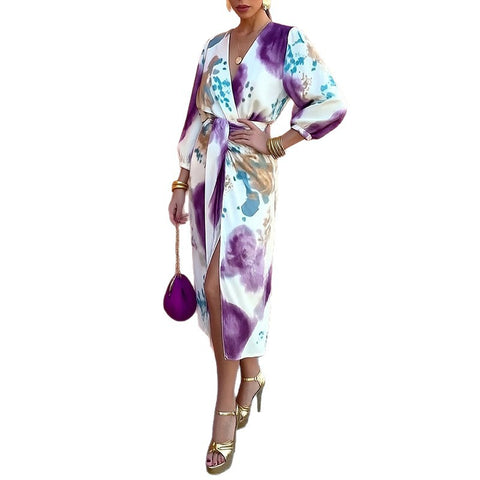 Casual long-sleeved shirt split-ended long skirt set m302786