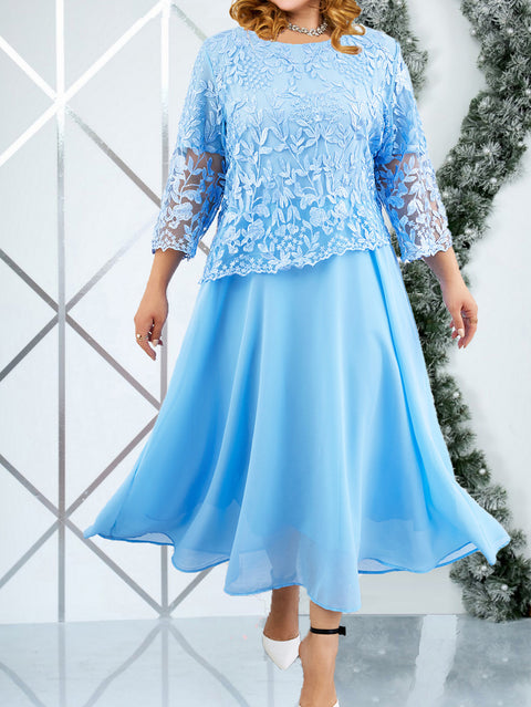 Großes wasserlösliches besticktes Spitzen-Chiffonkleid für Damen m301268 