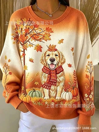 Autumn shoulder crew neck sweater 3D digital printing crew neck FF303419
