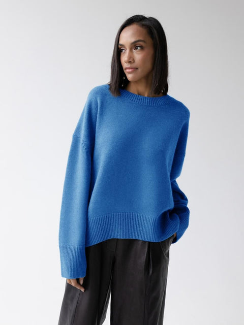 Damen Strickpullover Rundhalsausschnitt einfarbig lockerer Pullover m300667 