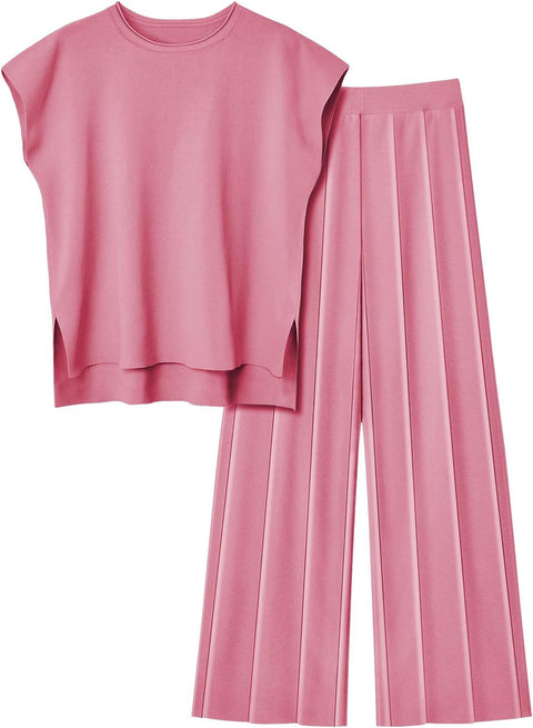 Women's knitted casual suit sleeveless vest knitted sweater + wide-leg pants two-piece set m301592