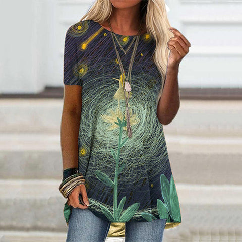 Casual ethnic style retro printed short-sleeved T-shirt m302728