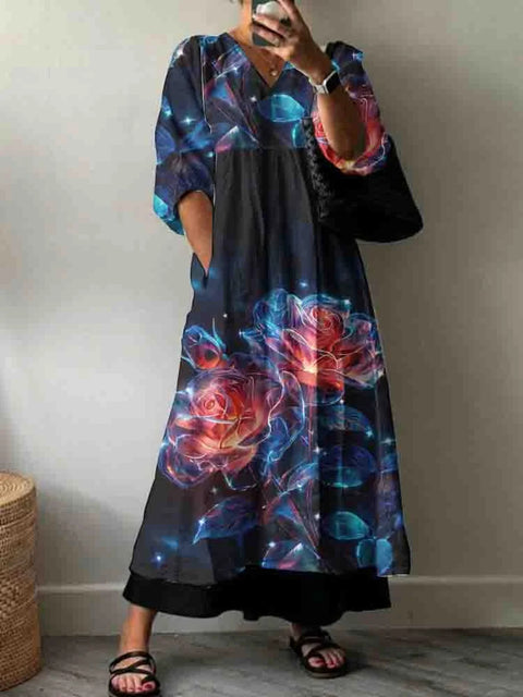 Combinaison décontractée à col en V et imprimé tie-dye pour femme, longueur moyenne et longue, m301302 