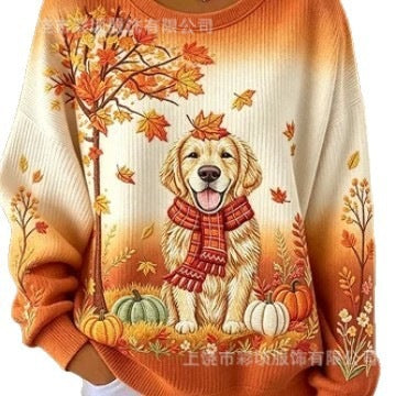 Women's autumn drop shoulder crew neck sweatshirt 3D digital print crew neck FF303475