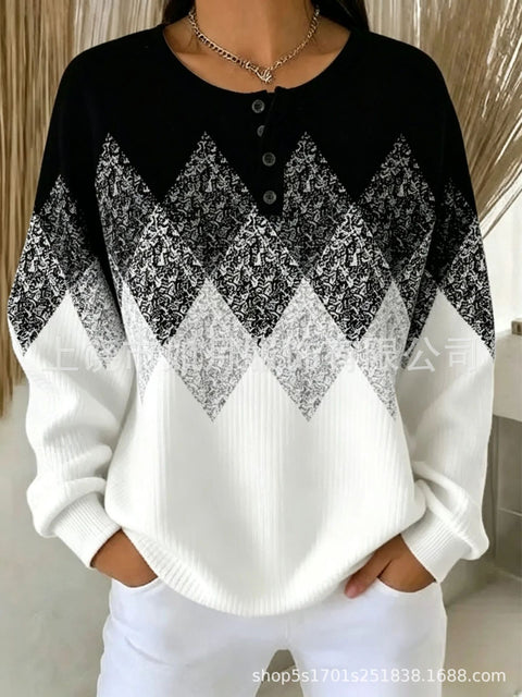 3D printed 4-button loose women's sweater FF303282