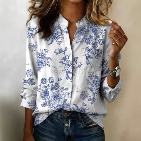 Heart-shaped printed temperament women's imitation acetic acid shirt top m302797
