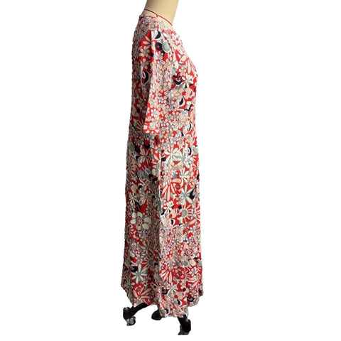 Printed V-neck elegant five-quarter sleeve dress m301208