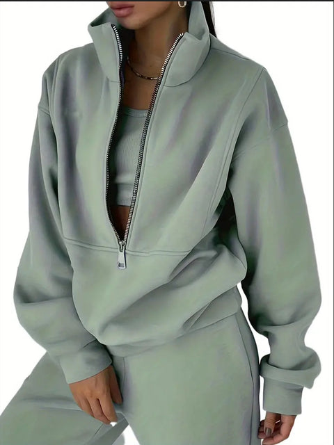 Casual sports home loose and comfortable zipper fleece knitted sweater sweatpants two-piece women's clothing m301654