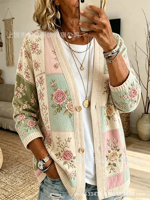 Printed Spring and Autumn Ladies 3D Digital Printing Loose Sweater Cardigan Jacket FF303281