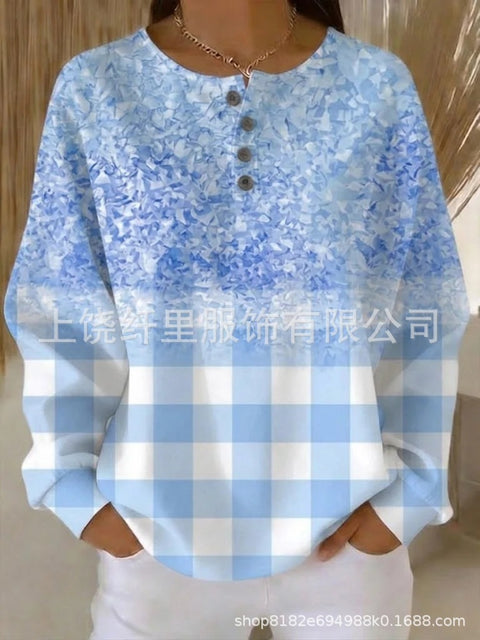Crew neck 4 buckle spring and autumn fashion pattern 3D printing casual loose women's sweater FF303411 02