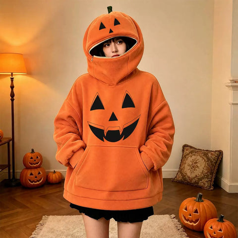 Halloween pumpkin sweater loose hooded top m303232