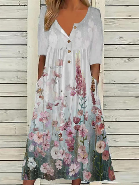 Bedrucktes Button-Down-Cardigan-Kleid mit Taschen m300714 
