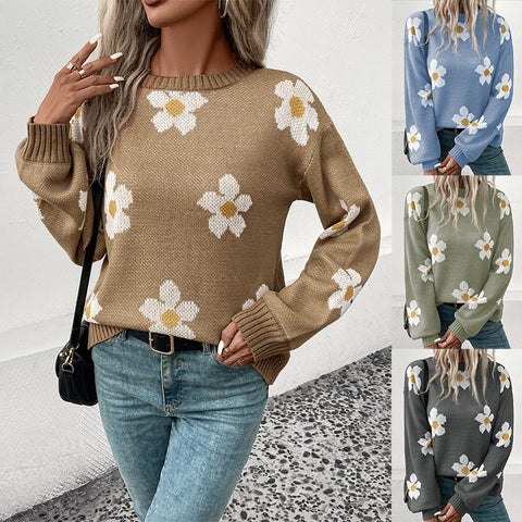Mehrfarbiger modischer Langarm-Jacquardpullover für Damen m300625 