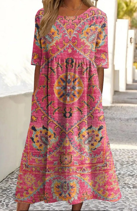 Up and down splicing pocket size printing large wide dress m302623-2