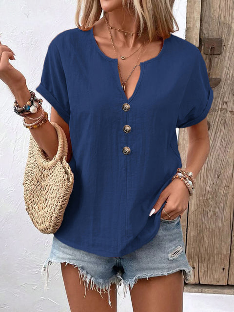 Button v-neck short-sleeved t-shirt top m301201