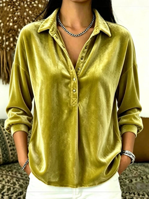 Popular casual fashion women's clothing golden velvet solid color lapel top m303229