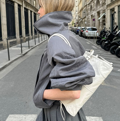 Autumn and winter new American gray turtleneck trench coat women's outdoor top stand-up collar jacket m301825