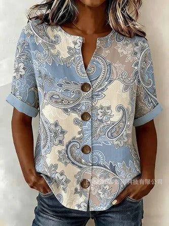 V-neck shirt long-sleeved printed button-down women's shirt m302710