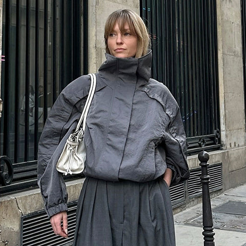 Autumn and winter new American gray turtleneck trench coat women's outdoor top stand-up collar jacket m301825