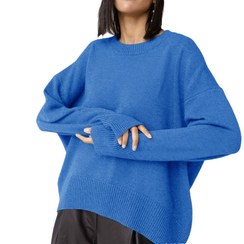 Damen Strickpullover Rundhalsausschnitt einfarbig lockerer Pullover m300667 