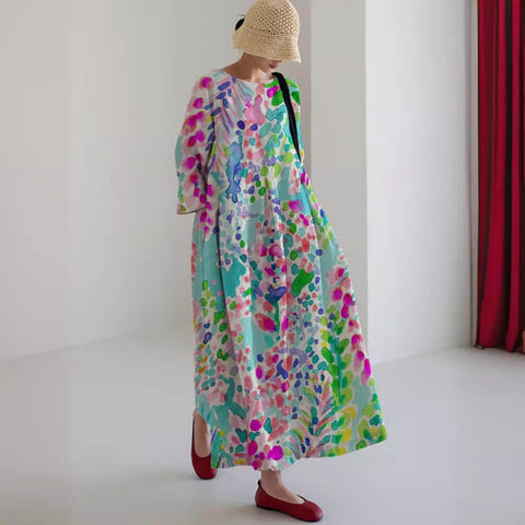 Loose Crew Neck Fashion Premium Long Sleeve Printed Dress m301044