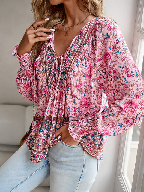 Chemise imprimée tempérament commerce extérieur col en V manches longues haut m300866 
