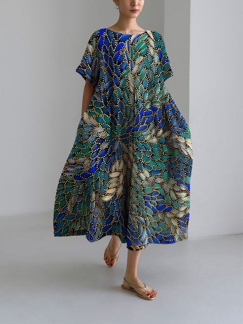 Women's loose crew neck fashion high-end short-sleeved printed dress m301052