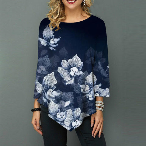 Street hipster crew neck loose irregular hem women's shirt m301562