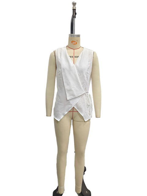 Women's solid color sleeveless lace-up casual shirt FF303330
