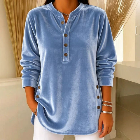 Women's Velvet Casual Loose V-Neck Button Long Sleeve Women's Shirt FF303380