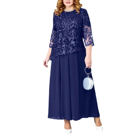 Großes wasserlösliches besticktes Spitzen-Chiffonkleid für Damen m301268 