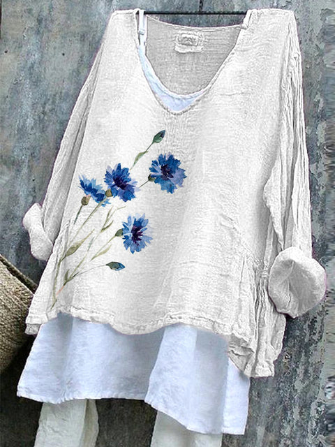 Langarm bedruckter Freizeitpullover lockerer Rundhalsausschnitt einteiliges T-Shirt (ohne Unterhemd) m301042