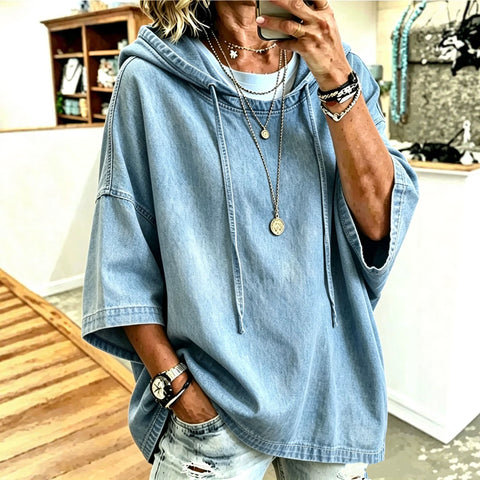 Loose hooded denim top m303097