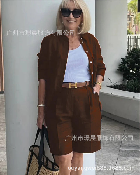 Women's cardigan top shorts two-piece set m302302